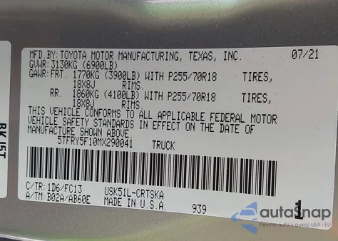 2021 Toyota Tundra Sr5 from USA, damaged, VIN 5TFRY5F10MX290041